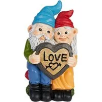 BRUBAKER Gartenzwerg Liebespaar - Verliebtes Zwergen Paar auf Fliegenpilze mit Love Herz, (1 St), Gartenfigur Lustig - Dekoration Wetterfest für Garten
