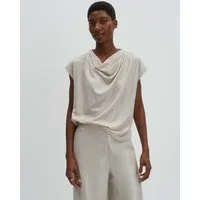 someday Kurzarmshirt Kevine aus Slub-Jersey mit Coating Wasserfallkragen mit fließendem Fall, elegant