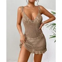 MOPUEA Blusenkleid Kurzes Damen Strandkleid aus Netzstoff Tief V Rückenfrei Transparent (1-tlg) Minikleid rückenfrei ärmellos mit Cut-out im Strandstil Einteiler