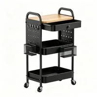 GLIESE Beistellwagen Vielseitiger Küchenwagen, Servierwagen, für Küche, Büro, Wohnzimmer, 2 Hängekörben, 4 Haken, 2 Lochplatten,1 Schublade, Bremsrollen, Griff