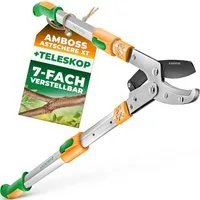 GRÜNTEK Astschere Teleskop-Astschere XT 685 -1015 mm, Amboss Smart-Cut Baumschere, gehärtete Klinge 78 mm, 7-fach verstellbare Griffe.