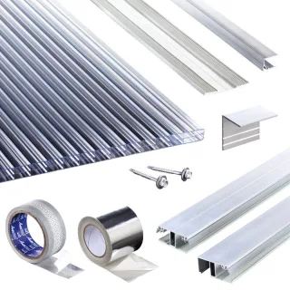 Polycarbonat Stegplatten | Terrassendach-Set | Polyclear Stegplatte | Kombinationsverlegeprofil | 16 mm | glasklar