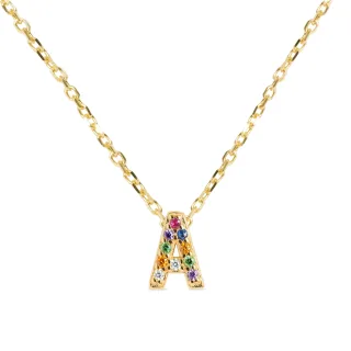 Luxenter, Alphabet-Halskette aus 925er Sterlingsilber und mehrfarbigen Zirkonen mit 18 Karat Gelbgoldplattierung