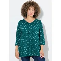 Ulla Popken T-Shirt Shirt Blüten A-Linie V-Ausschnitt 3/4-Arm