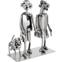 BRUBAKER Dekofigur Schraubenmännchen Liebespaar - Paar mit Hund Eisenfigur Metallmännchen (1 St., Silber Paar Geschenk für Hundebesitzer), Handarbeit Metallfigur Liebe