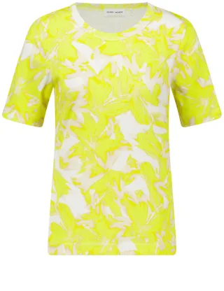 GERRY WEBER Collection - Geripptes T-Shirt mit Allover-Dessin gelb - Gr. - 44