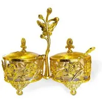 Belle Arti Zuckerdose Zuckerdose Gewürzbehälter Nussschale Gold Glas Pfeffer Salz Löffel