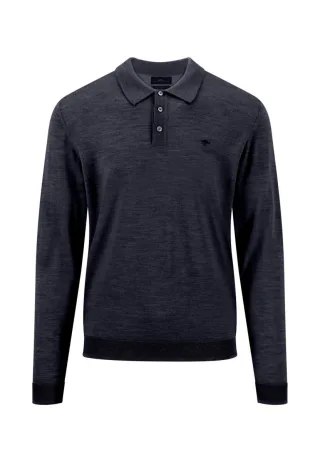 Fynch Hatton - Langarm-Polo aus Merinowolle blau - Gr. - M