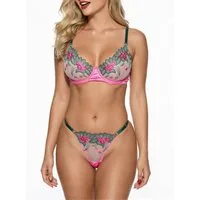 Elegant Love Set: Bügel-BH Sexy Dessous Set für Damen: Bestickter BH & Tanga (Set, 2-tlg., mit Tanga) elegantes Lingerie mit String, Unterwäsche für Frauen