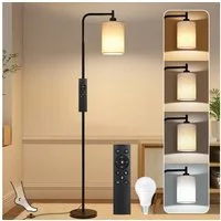 Sunicol Stehlampe Stehlampe Wohnzimmer, Dimmbar, Leinen-Lampenschirm, 4 Farbtemperaturen, LED wechselbar, 12W, E27, Timer, mit Fernbedienung&Fußschalter, für Schlafzimmer
