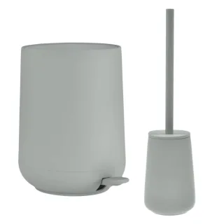 Bad-Accessoires Nova One Set 2tlg graugrün | Zone Denmark Monochrome Design-Kombi aus Soft-Touch Kosmetikeimer und Toilettenbürste aus Steingut fürs B