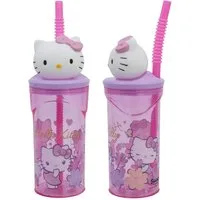 Hello Kitty Kinderbecher Hello Kitty 3D Figuren Kopf Kinder Becher Trinkbecher mit Halm 360 ml, BPA-Frei