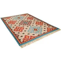 THEKO Wollteppich Kelim Royal 2, Handwebteppich, rechteckig, Höhe: 5 mm, Flachgewebe, reine Wolle, handgewebt, mit Fransen, Wohnzimmer