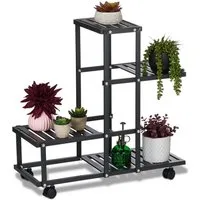 relaxdays Pflanzentreppe Schwarzer Blumenständer mit Rollen