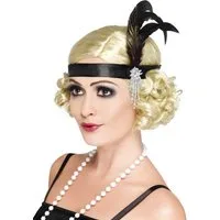 Smiffys Kostüm 20er Jahre Stirnband schwarz, Nostalgisches Accessoire für Looks im Stil der Roaring Twenties