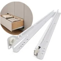 HOOZ Auszug Schubladenschienen 300mm 1 Paar Rollschubführung Teilauszug Weiß (1-teiliges Set, 1 St., 1 Paar (4 Schienen) für 1 Schublade), Teilauszug mit Rollführung, Ausrollsicherung und Herausfallsicherung