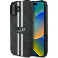 Guess Handyhülle iPhone 16 Plus Kunstleder Muster grau Logo goldfarbig MagSafe 6,7 Zoll, Kantenschutz