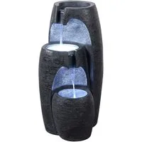 Teamson Home Gartenbrunnen Moderner 3-stufiger Gartenbrunnen mit LED, Schwarz