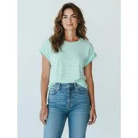modAS Rundhalsshirt 46415 Damen Shirt ohne Ärmel mit MEERzeit-Streifen - Streifenshirt Rundhals