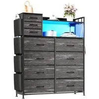 GarveeMore Kommode Highboard Kombikommode Schubkastenkommode mit 8+3 Stoffschubladen (1 St), Hochkommode mit 4 Seitenfächer, USB-Anschluss, LED, Haken und Regale