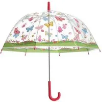 degawo Stockregenschirm Kinder Regenschirm transparent mit SCHMETTERLINGEN und pinkem Griff