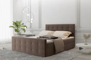 Boxspringbett Schlafzimmerbett MAURO 180x220cm Stoff Soro Braun inkl.Bettkasten