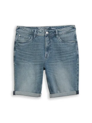 Denim Tom Tailor - TTAEDAN STRAIGHT Jeans Shorts used mid blue grey denim - Gr. - S