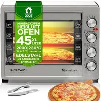 TurboTronic by Z-Line Minibackofen 45 L mit Grill, Umluft, Drehspieß & Timer XXL-Tischbackofen Edelstahl, für Pizza, Aufläufe, Braten Kompakter Mini-Backofen Doppelglastür