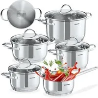 tectake Topf-Set Kochtopfset Bologna II 9-tlg., für Induktion geeignet, Edelstahl (Komplettset, 9-tlg), 9-teilig, aus Edelstahl, hitzebeständige Griffe, spülmaschinenfest