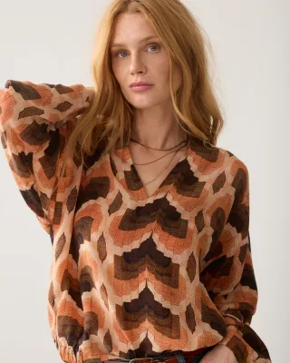 Summum - Top v neck Geometric print Multicolour - Gr. - 34