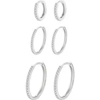 Hey Happiness Creolen-Set Kristall-Stack, 6er Damenset Silber 925, Strahlende Silber Ohrringe Set, Klein Mittel Groß