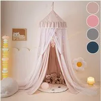 Sunicol Moskitonetz Doppelschicht Moskitonetz, Bett Baldachin, Lichtblockierung Kuppel, Faltbares Pompon Moskitonetz Bett für Kinderzimmer