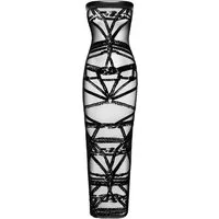 Noir Handmade Negligé Transparentes langes Schulterfreies Kleid aus schwarzem Netz Bandeau S