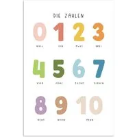 MuchoWow Poster Pädagogisch - Zählen lernen - Weiß - Farben - 1-10, (1 St), Poster ohne Rahmen, Wandbild, Wandposter, 20x30 cm