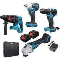 Insma Elektrowerkzeug-Set 4 IN 1 Multi Werkzeugsatz, 4-tlg., Schlagschrauber, Winkelschleifer, Bohrhammer & Bohrmaschine, Bürstenlosen Motoren, inkl. 2 Akkus und Koffer