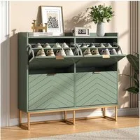 UEV Schuhschrank schmal mit 4 Klappen, Schuhregal Flurschrank mit Metellbeine (100x24x103,5cm (BxTxH) Schuhkipper) moderne Schuhkommode mit verstellbaren Trennwänden & Kippschutz
