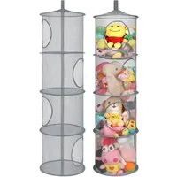 Mutig Hängeregal 2 Stück Set Hängeregal Mesh Hängende Netz-Aufbewahrungstasche, 4 Stufe Faltbare Hängeaufbewahrung Organizer, Hängender Speicherkorb, Kuscheltiere Hängeregal für Kleine Kleidung