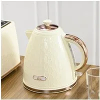 HOMCOM Wasserkocher mit 360°-Sockel, Kalkfilter, Wasserstandsanzeige, 1.7 l, 2200 W, Trockengehschutz, Beige