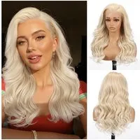 LuxusKollektion Kunsthaarperücke Perücke 13x6 LaceFront Kleberlose Synthetik 22Zoll Strähnchen Blond