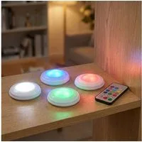 shop'n smile ideoon LED Unterbauleuchte 4er LED Push-Lichter Schrankleuchten Dimmbar Timer & Fernbedienung RGB, LED, Farbwechsel (12 Farben)/selbstklebend/3 LEDs pro Leuchte