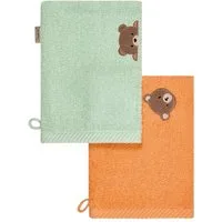 Sterntaler® Waschhandschuh Waschhandschuhe 2er-Pack BÄR Bo, Frottee (1-St), Waschlappen 2er-Pack, aus Frottee, schöne Webkanten, süße Stickerei