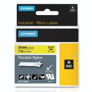 Dymo Rhino Band IND, Nylon 24 mm x 3,5 m schwarz auf gelb