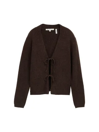 Denim Tom Tailor - Cardigan mit Schleifen-Details soft chocolate brown melange - Gr. - XL