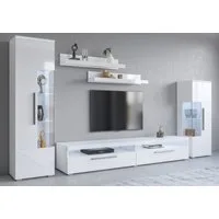 OTTO home Wohnwand India,Breite 290cm moderne Mediawand ohne Beleuchtung, (Set, 5-St., fdete), Anbuwand (Set,5-St, 2xVitrine, 1TV-Schrank, 2xWandregal) viel Stauraum