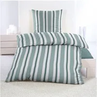 Casa Colori Bettwäsche Seersucker 135x200 Reißverschluss Grün Weiß gestreift, Seersucker, 2 teilig, leicht