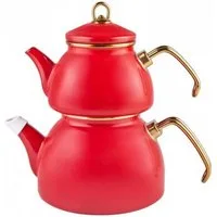 Karaca Teekanne Karaca Retro Emaille-Teekannen-Set, 3.4L, Rot, Induktionsgeeignet