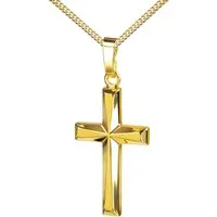 JEVELION Kreuzkette Anhänger Kreuz 333 Gold - Made in Germany (Goldkreuz, für Damen und Herren), Mit Kette vergoldet- Länge wählbar 36 - 70 cm oder ohne Kette.