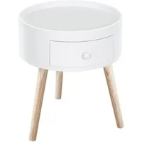 HOMCOM Couchtisch Beistelltisch mit Schublade, Runder Sofatisch (Wohnzimmertisch, 1-St., Beistelltisch), bis 50 kg Belastbar, Weiß, 38 x 38 x 45 cm