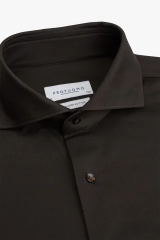 Profuomo - Braunes Japanese knitted Hemd Dunkelbraun - Gr. - 44