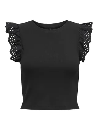 ONLY - ONLMATHILDA S/L LACE DETAIL TOP JRS NOOS Black - Gr. - L